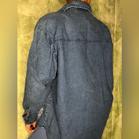 Vintage Club "Z" Denim Metallic Embroidered Oversized Button Down Top - Picture 5 of 6